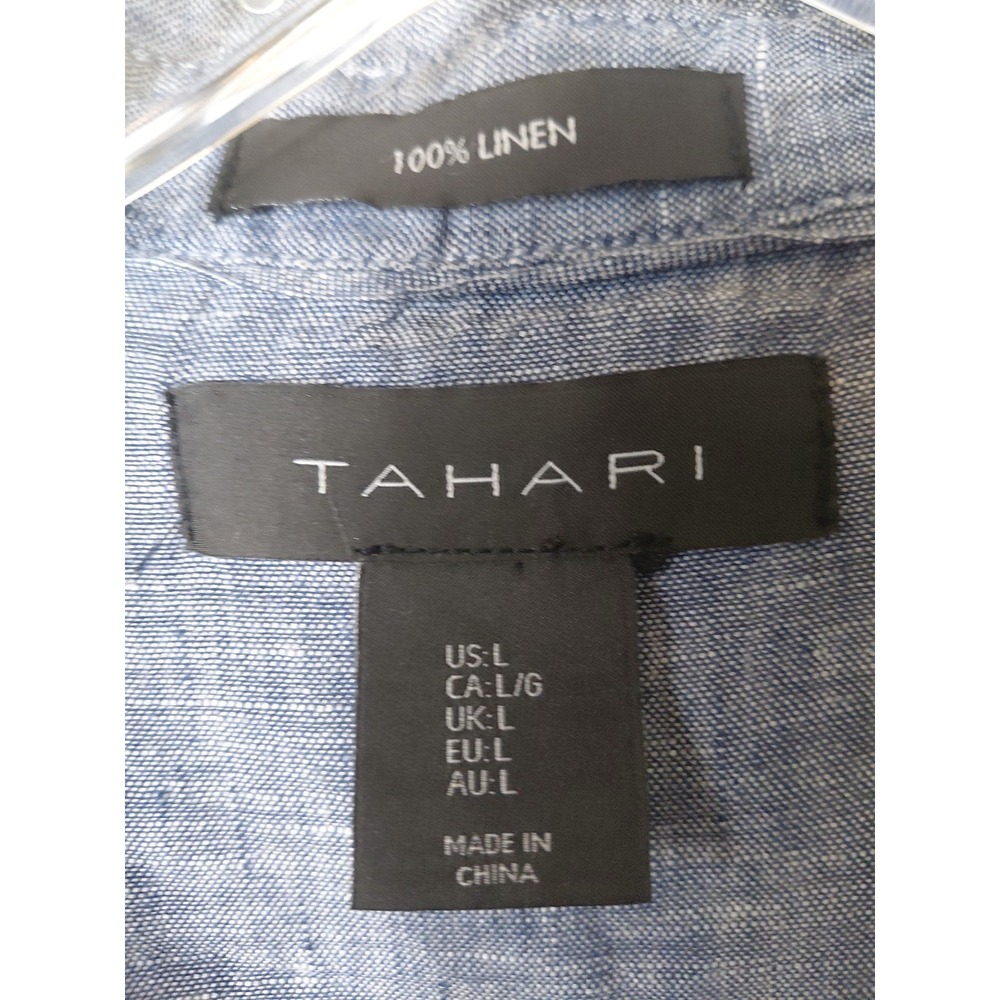 Tahari Tunic Women's Size L Blue Linen Button-Down Tunic long sleeve - Picture 4 of 8